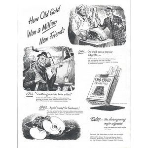 1944 Old Gold Cigarettes Vintage Print Ad Cartoon Airplane Pilot Wall Art 10x13